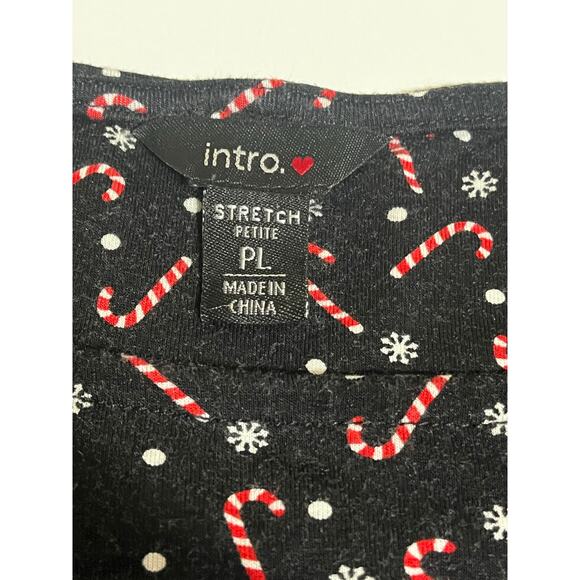 Intro Black Candy Cane and Snowflake Long Sleeve Top with Pleated back - size PL - Picture 2 of 7